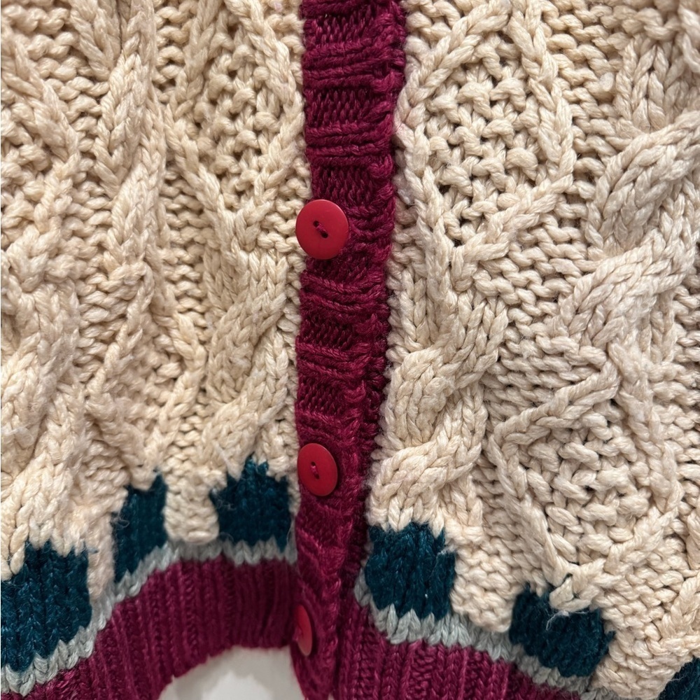 Vintage Cozy Cream and Burgundy Knit Sweater - Picture 4 of 4